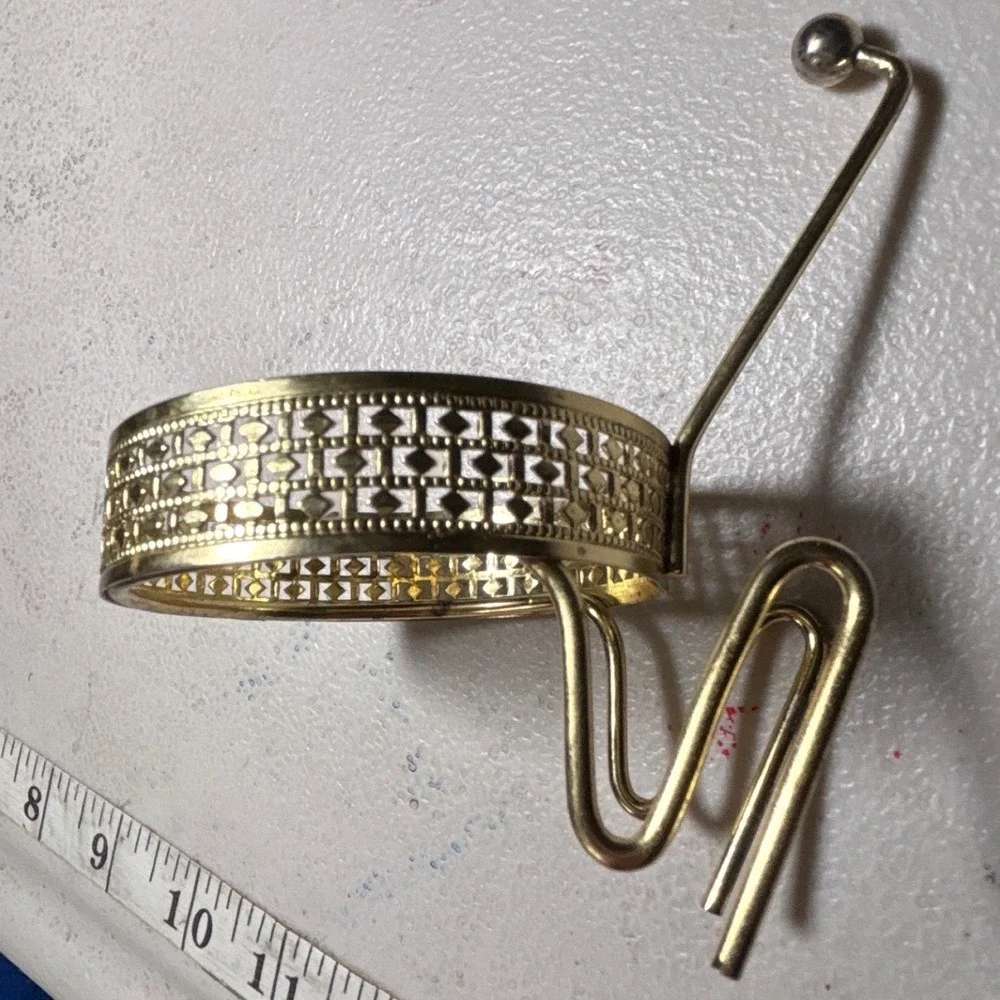 Dip Bowl Holder Gold Tone Pierced Metal Clip On Chip Bowl Accessory Vintage